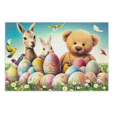 Imagem de Quebra-cabeça para adultos, 1000 peças, ursinho de pelúcia, coelhinho, ovos de páscoa, família, elefante, branco, presentes, quebra-cabeça exclusivo, pintura de arte animal, 75 x 40 cm