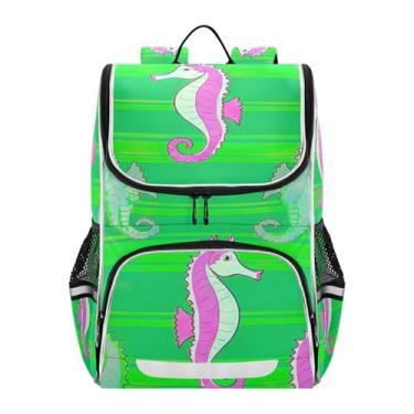 Imagem de Joisal Backpacks for Boys Pink Cartoon Seahorses Green Girls' Backpack for Kids Students Large Back to School Bag Custom Toddler Elementary Bookbags Flower