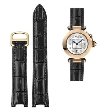Imagem de AMSOH 18 * 10 mm 20 * 12 mm Pulseira de couro bovino côncava marrom preto pulseira de couro de bezerro fivela dobrável para Cartier PASHA WSPA0009 pulseira de relógio (cor: fivela de ouro preto,