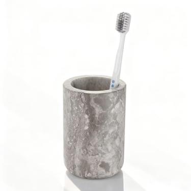 Imagem de Suporte de escova de dentes de mármore natural para escova de dentes de bancada de banheiro - Organizador de pedra natural à prova d'água com base antiderrapante, navalha, maquiagem. Armazenamento