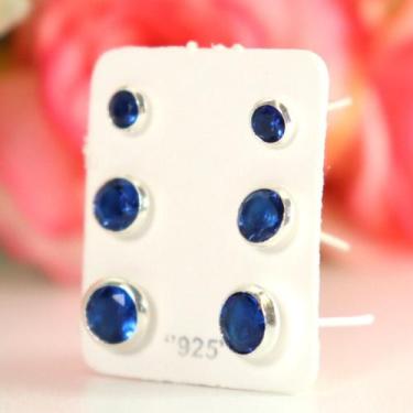 Imagem de Trio Brinco Zirconia Azul Cravação Inglesa Prata 925 - Lojas La&Amp;Ny