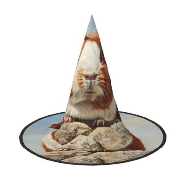 Imagem de XLLingL Chapéu de bruxa de Halloween com estampa de porquinho-da-índia, adequado para festas de RPG e festas à fantasia - 1 peça