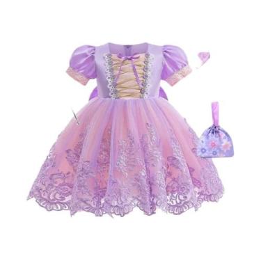 Imagem de Vestido De Festa Princesa Rapunzel Com Flores Bordadas Para Meninas, V