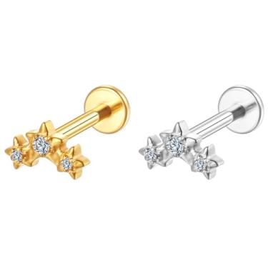Imagem de LOMISS PIERCING LABRET TITÂNIO PVD 3 ESTRELAS ZIRCÔNIAS 1.2X8 (DOURADO)