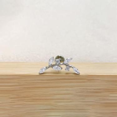 Imagem de Brincos de folha folheados a prata para mulheres, minúsculos brincos de zircônia cúbica com costas planas acessórios hipoalergênicos, joias de prata presentes para ela