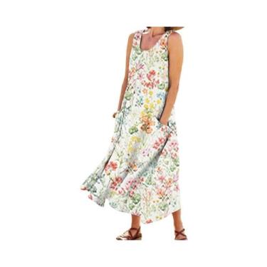 Imagem de Vestido Longo Floral Feminino Com Decote Redondo Moda De Verão Elegant