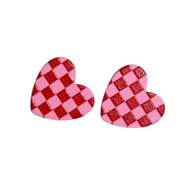 Imagem de Brincos Stud Coração, Rosa e Vermelho, Aço Inoxidável, Casual/Festas, Acrílico, Romântico, Sem pedra preciosa, Tarraxa, Romântico