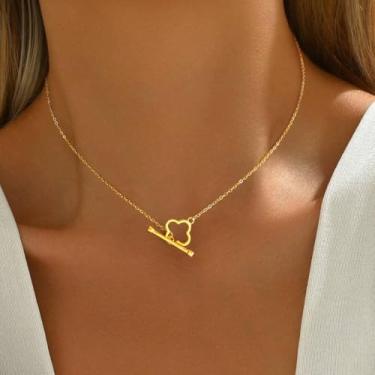 Imagem de 1 colar de trevo de quatro folhas, um palito, presente elegante para senhora, joias modernas, colares femininos elegantes, presentes de Natal finos, Gold, Cobre, Sem Pedra Preciosa