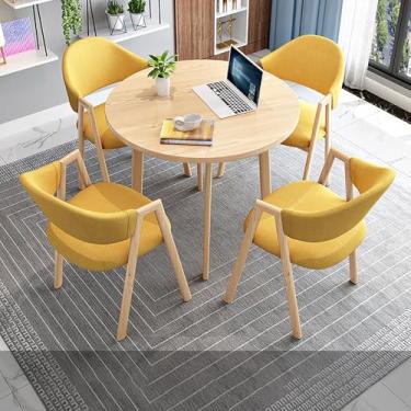 Imagem de Mesa de recepção e cadeiras de conferência, conjunto de mesa de jantar para 4, conjunto de mesa de jantar redonda e cadeira, com 1 mesa e 4 cadeiras, economia de espaço, fácil de montar, para sala de