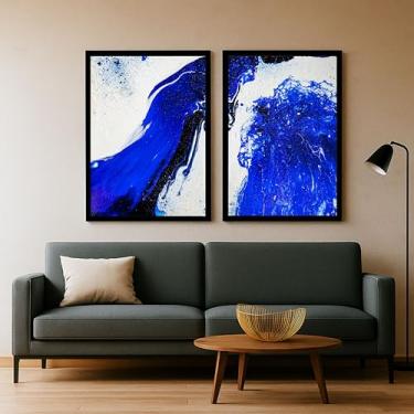Imagem de Kit 2 Quadros Decorativos Abstratos Azul Líquido Luxo SalaQuarto Hall 80x60 (01, Preto, 80x60)