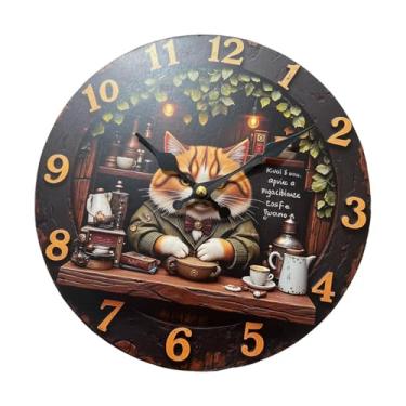 Imagem de Generic Relógio de parede decorativo com estampa de gato para pendurar em bar ou escritório, Sx2 20cm