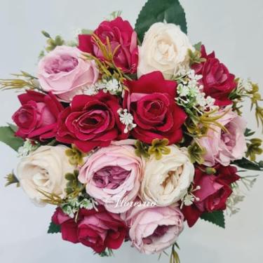 Imagem de Buquê de Noiva Artificial com Flores Coloridas para Casamento Civil ou Religioso(Rosa veludado/854Rosa)