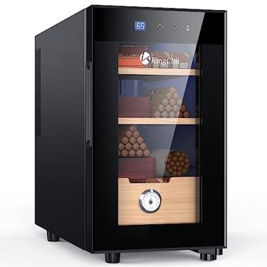 Imagem de KingChii Umidores elétricos de charuto 23L, sistema de controle de aquecimento, armário eletrônico com prateleiras de madeira de cedro espanhol e presentes de higrômetro para homens – presentes de Dia