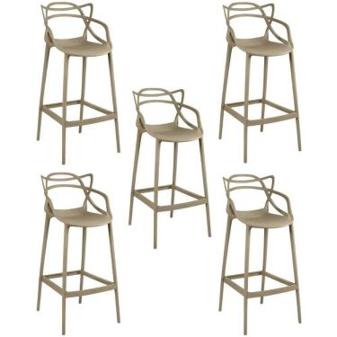 Imagem de Kit 5 Banqueta Alta Allegra Com Encosto Design Cozinha/bancada - Nude