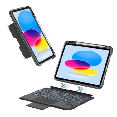 Imagem de KENKE Capa com teclado para iPad (A16) 11ª/10ª geração (2025/2022) 11 polegadas/11 polegadas com trackpad grande, 7 cores retroiluminadas sem fio - teclado removível com trilho deslizante ultraleve