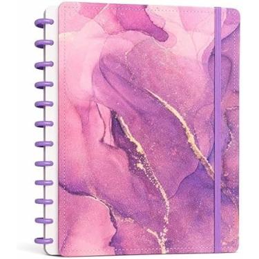 Imagem de Caderno Inteligente grande com 11 discos, 80 folhas A4 pautadas, capa dura com cores variadas + kit com 12 discos tamanho grande para troca (roxo)