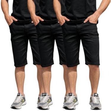 Imagem de Kit C/3 Bermudas Short Jeans Masculina Tradicional Com Lycra Tecido Pr