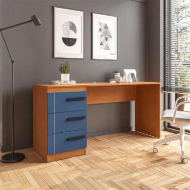 Imagem de Mesa para Escritório Lisboa 3 Gavetas Azul/Freijó - Politorno, Azul Es