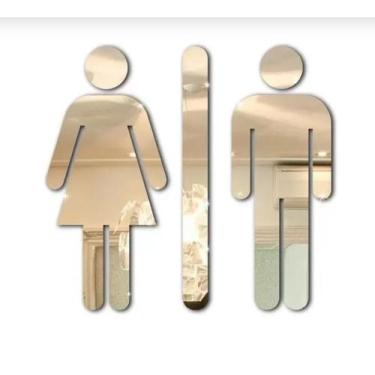 Imagem de Placa Espelhada para sinalização Banheiro - Bonecos Masculino e femini