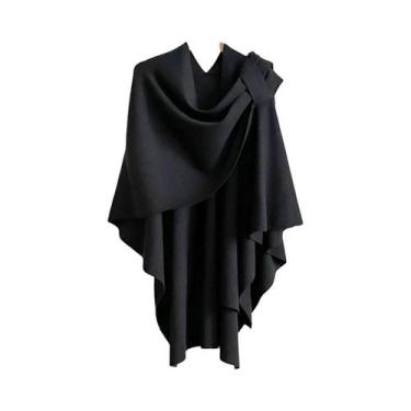 Imagem de Poncho Feminino De Caxemira Quente De Inverno Cor Sólida Dupla Face De