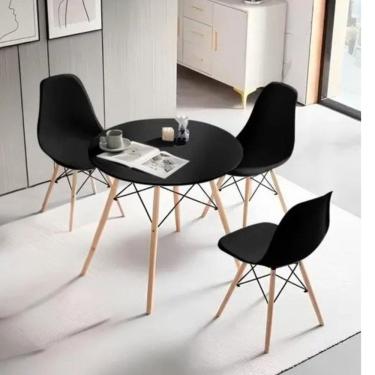 Imagem de Conjunto de Mesa Redonda 80cm com 3 Cadeiras Eiffel Preto