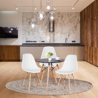 Imagem de Conjunto de Mesa Redonda 80cm com 3 Cadeiras Eiffel Preto/Branco