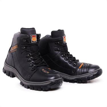 Imagem de Bota Coturno Masculino Couro Ideal Moto Trilha Uso Diário Cor Preto - 