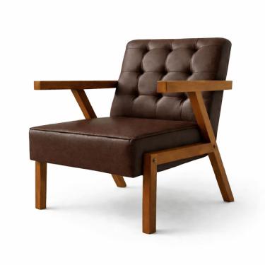 Imagem de Conjunto 2 Poltronas Corino Zara Capitone Moderna Decorativa Braços Assimétricos 64cm Para Sala Escritório