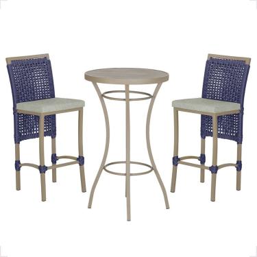 Imagem de Mesa Bistrô 2 Banquetas Roma Fendi Corda Náutica 3 Trama Azul