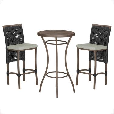 Imagem de Mesa Bistrô 2 Banquetas Roma Marrom Corda Náutica 3 Trama Preto