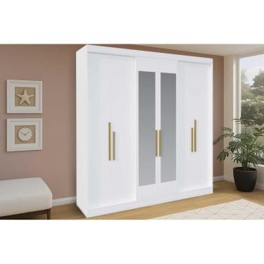 Imagem de Guarda Roupa Casal Ph 18041 6 Portas de Correr 2 Gavetas MDF com Espelho Branco Herval
