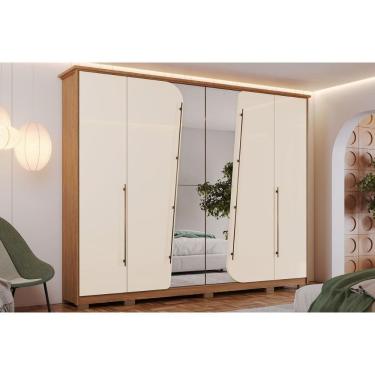 Imagem de Guarda Roupa Casal Dubai 6 Portas com Espelho 6 Gavetas MDF-MDP Nature-Off White Henn