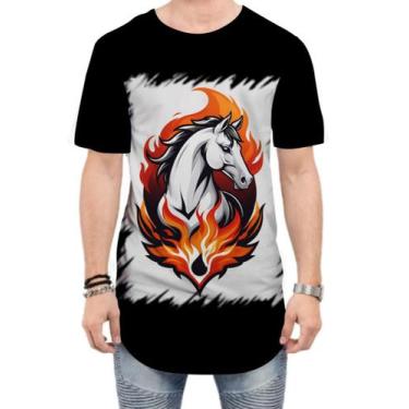 Imagem de Camiseta Longline de Cavalo Flamejante Fire Horse 7 - Kasubeck Store®,