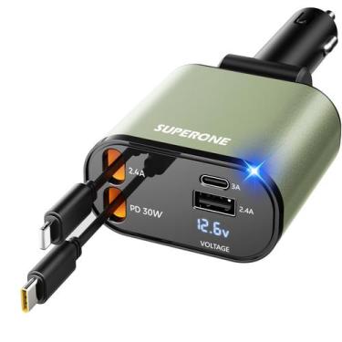 Imagem de Carregador de carro SUPERONE retrátil 4 em 1 Fast Charge 60W