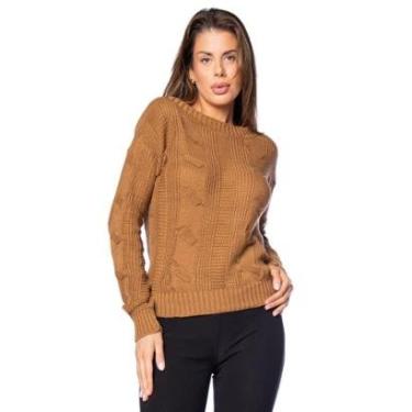 Imagem de Blusa Feminina Oliveira Malhas Tricot Texturizada Marrom-Feminino