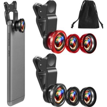 Imagem de Lente Para Celular High Definition HD - Kit 3 em 1 Universal Fish Eye 