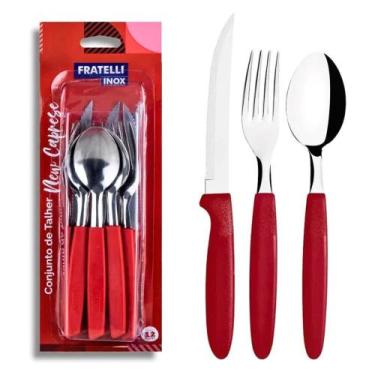 Imagem de Conjunto Talheres New Caprese 12 Peças Inox Cabo Vermelho Moderno e Re