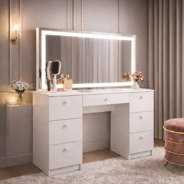 Imagem de Penteadeira para Quarto com Espelho Touch LED 7 Gavetas Iris Branco - 