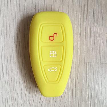 Imagem de YJADHU Protetor de chave de silicone de substituição da capa do carro com 3 botões, adequado para Ford Mondeo Focus Fiesta Kuga C-Max S-Max MK3, amarelo a