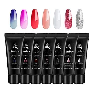 Imagem de Conjunto de gel de extensão de poliéster, 7 cores, gel de poli para construção de unhas, mudança de temperatura, brilho, rosa claro, conjunto de gel de extensão de unhas para iniciantes de manicure