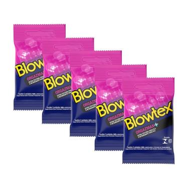 Imagem de Kit 5 Pacotes Preservativo Blowtex Orgazmax com 3 Unidades cada
