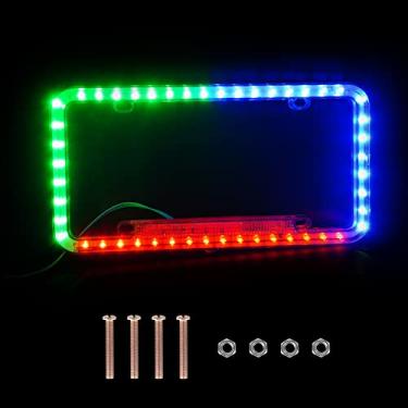 Imagem de eing Moldura de placa de carro Auto 12 V 54 LED cor acrílica placa de licença capa, 1 pacote, luz colorida