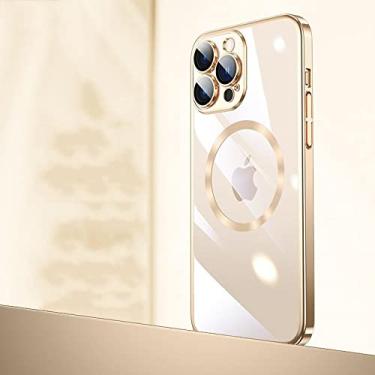 Imagem de Capa de telefone magnética de chapeamento de cor original para iphone 13 12 pro max com lente de proteção carmer carregador sem fio capa transparente, ouro, para iphone 13 pro max