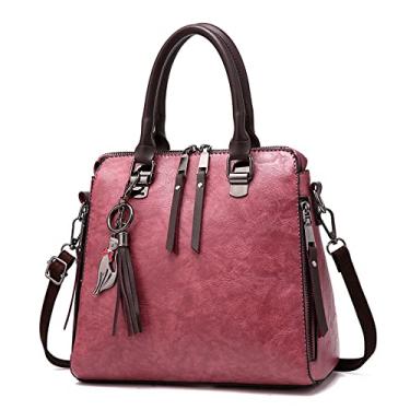 Imagem de Bolsa de mão moderna retrô com alça dupla para mulheres bolsa transversal de couro alça superior bolsa de ombro, rosa