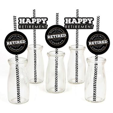 Imagem de Happy Retirement – Decoração de palha de papel – Canudos decorativos listrados para festas de aposentadoria – Conjunto com 24