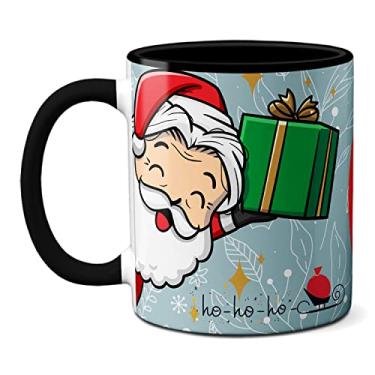 Imagem de Caneca Feliz Natal Ho-Ho-Ho Presente Papai Noel Guirlanda (Preta)