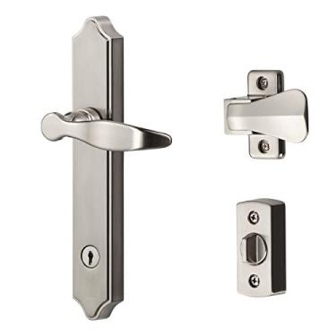 Imagem de Ideal Security Maçaneta de porta de tempestade de montagem em superfície com trava e chave para portas grossas de 3,5 a 3,5 cm (prata acetinada, 4 pinos)