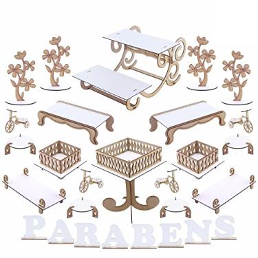 Imagem de Kit Decoração de Festa Provençal MDF Branco 28 Peças - Bandeja Porta Doces - 928-LP05