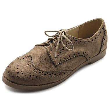 Imagem de Ollio sapato feminino liso com cadarço e nobuck falso Oxford, Taupe, 10