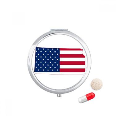 Imagem de Kansas USA Mapa de Estrelas Listras Bandeira em Forma de Pílula, Porta-Remédios, Caixa de Armazenamento